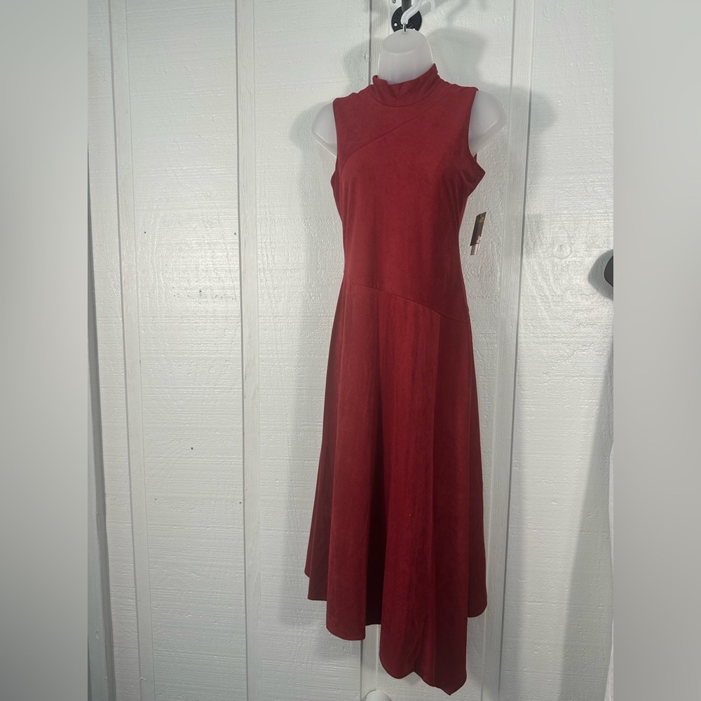 Taylor Women's Faux-Suede Asymmetrical-Hem Sleeveless Midi Dress Size 2 NWT - Picture 2 of 12